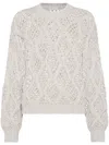 Brunello Cucinelli Crop Fit Cashmere Sweater With Micro-sequins In Beige