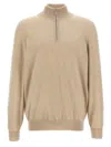 Brunello Cucinelli Half Zip Cashmere Turtleneck Sweater In Beige