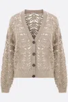Brunello Cucinelli Perforated Linen And Silk Cardigan With Micro-sequins In Beige