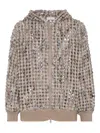 Brunello Cucinelli Pailette Wool-cashmere Net Balloon-sleeve Zip Hoodie In Black