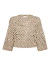 Brunello Cucinelli Cropped Open-knit Crewneck Sweater In Brown