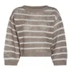 Brunello Cucinelli Dazzling Striped Net Linen Jersey In Beige Freddo