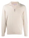 Brunello Cucinelli Half-zip Neutrals Sweater With Fitted Silhouette In Gold