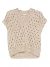 Brunello Cucinelli V-neck Open-knit Vest In Gold