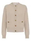 Brunello Cucinelli Virgin Wool-blend Crew Neck Cardigan In Neutral