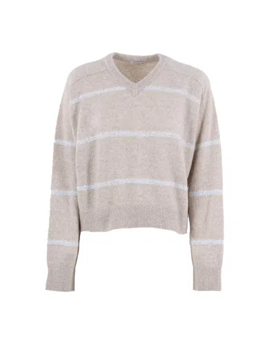 Brunello Cucinelli Sweaters Beige In Oyster+bianco+panama
