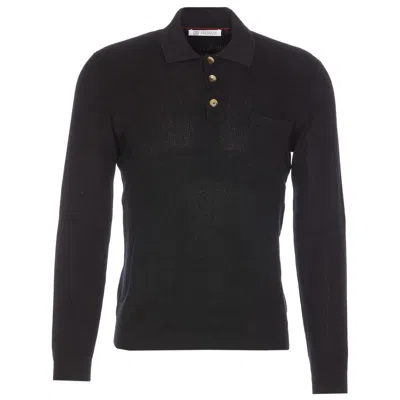 Brunello Cucinelli Ribbed Texture Polo Shirt With Chest Pocket In Black