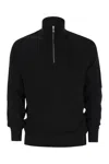 Brunello Cucinelli English Rib Cotton Sweater With Zip Opening And Raglan Sleeves In Black
