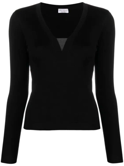 Brunello Cucinelli Stretch-cotton Monili-detail T-shirt In Black