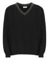 Brunello Cucinelli Black Cashmere V-necked Sweater In Black