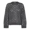 Brunello Cucinelli Open-knit Grey Sweater With Metallic Threads In Black