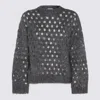 Brunello Cucinelli Open-knit Grey Sweater With Metallic Threads In Black