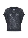 Brunello Cucinelli Sequin-embellished Open-knit Vest In Blu Freddo+notte