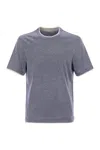 Brunello Cucinelli Crew-neck T-shirt In Linen And Cotton Jersey With Faux Layering In Gray