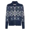 Brunello Cucinelli Geometric Jacquard Cardigan In Wool And Cashmere In Blue