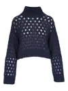 Brunello Cucinelli Dazzling Net Turtleneck Sweater Made Of Mohair And Wool Wispy In Blue