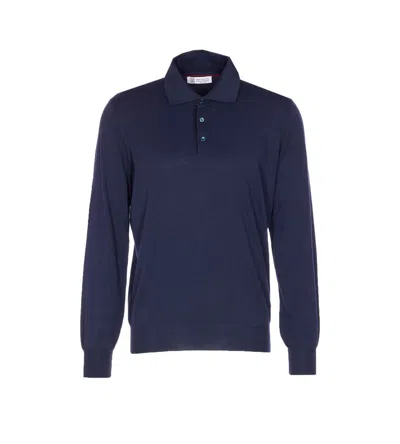 Brunello Cucinelli Men Lightweight Long Slevees Polo In Blue