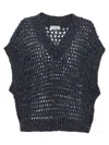Brunello Cucinelli V-neck Net Knitted Vest In Blue