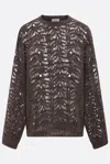 Brunello Cucinelli Foliage Lace Linen And Silk Diamond Knit In Brown