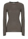 Brunello Cucinelli Striped Knit Sweater Ribbed Texture In Brown