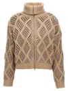 Brunello Cucinelli Zipped Open-knit Cardigan In Brown