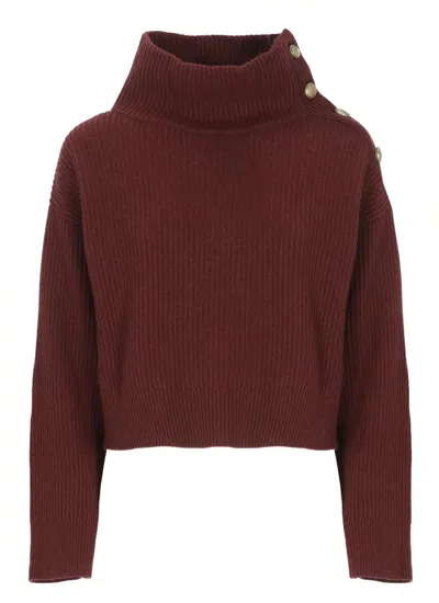 Brunello Cucinelli Button High-neck Ribbed Jumpers In Brown