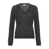 Brunello Cucinelli Textured Ribbed V-neck Sweater With Sparkling Details In Gray