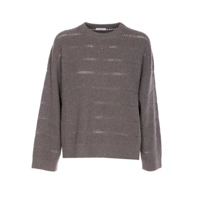 Brunello Cucinelli Sequins Ribbed Knitwear Open Knit Design In Gray