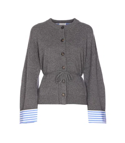Brunello Cucinelli Long Sleeve Cardigan Waist Tie In Gray