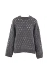 Brunello Cucinelli Open-knit Grey Sweater With Metallic Threads In Gray