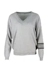 Brunello Cucinelli Cashmere V-neck Sweater With Rows Of Jewels On The Arm In Gray