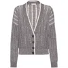 Brunello Cucinelli Dazzling Grey Cardigan With Dropped Shoulders And All-over Sequin Details In Linen Woman In Grey