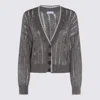 Brunello Cucinelli Dazzling Grey Cardigan With Dropped Shoulders And All-over Sequin Details In Linen Woman In Grey