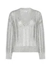 Brunello Cucinelli Grey V Neckl Cardigan With Micro Sequins In Grey