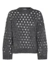 Brunello Cucinelli Open-knit Grey Sweater With Metallic Threads In Gray