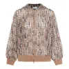 Brunello Cucinelli Hooded And Zipped Cardigan With Paillettes In Brown