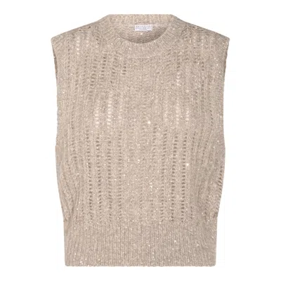 Brunello Cucinelli Light Beige Wool Knitwear In Neutral