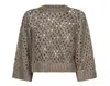 Brunello Cucinelli Women Gold Silk And Linen Dazzling Net Sweater In Gray