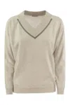 Brunello Cucinelli Women's Cashmere Sweater With Shiny Neckline In Multicolor