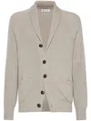Brunello Cucinelli Ribbed Cotton Shawl Collar Cardigan In Multicolor