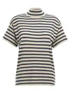 Brunello Cucinelli Sparkling Stripe Turtleneck Sweater In Cashmere And Silk In Multicolor