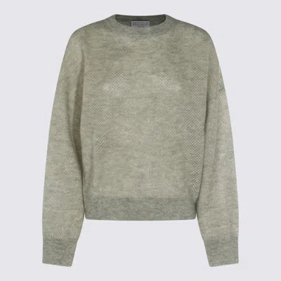 Brunello Cucinelli Metallic Open-knit Sweater In Green