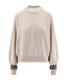Brunello Cucinelli Women Cashmere Sweater With Removable Cuffs In Neutral