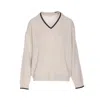 Brunello Cucinelli Sequin Embellished V-neck Sweater In Neutral