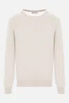 Brunello Cucinelli Crew Neck Cashmere Sweater With Ribbed Cuffs In Oats+chocolate