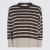 Brunello Cucinelli Crewneck Striped Knitwear Ribbed Cuffs In Brown