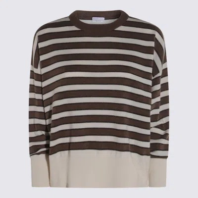BRUNELLO CUCINELLI SWEATERS PANAMA/MARRONE/PIGNA
