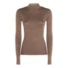 Brunello Cucinelli Metallic Ribbed Slim Fit Mock Neck