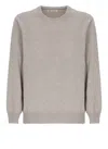 Brunello Cucinelli Cashmere Crew Neck Sweater With Contrasting Edge In Gray