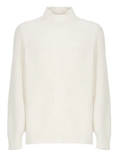 Brunello Cucinelli Ribbed Texture High Neck Sweater In White